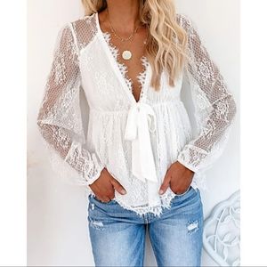 🌬️ White Lace LightintheBox Tie Blouse ☄️